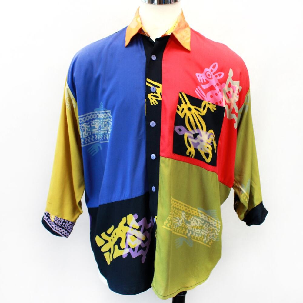 Webebop Colorblock Ethnic Vacation Sport Shirt XL